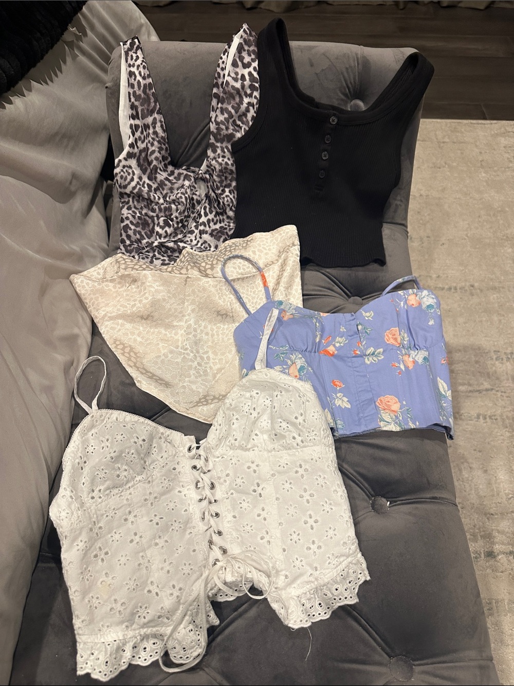 Women’s Going Out Tank & Crop Top Bundle - Black, White, Cream, Blue, Leopard XS